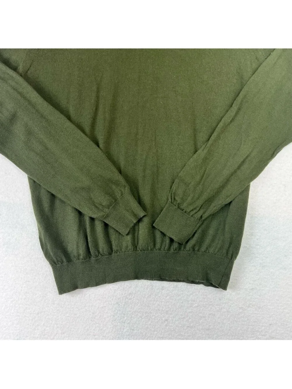 Mango MNG Men Merino Wool Sweater Green 1/4 Zip Size L Lightweight Preppy
